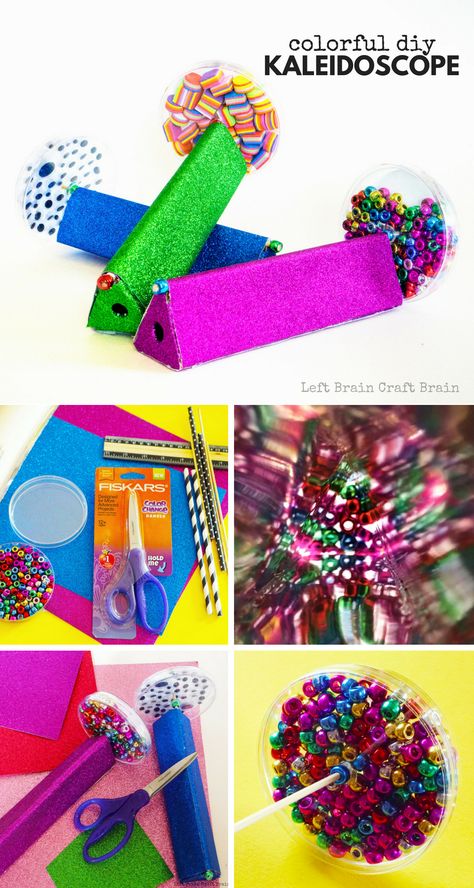 Make this spinning and colorful DIY Kaleidoscope filled with beads or other trinkets. It's a fun makerspace or STEAM project made with cardboard, mirrored paper, scrapbook paper, and petri dishes. Includes a printable template to make the build fun and successful. Diy Kaleidoscope, Brain Craft, Left Brain, Arts And Crafts For Teens, Petri Dishes, Learning Tips, Paper Scrapbook, Kaleidoscopes, Kids Journal