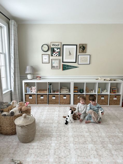 Little Nomad Play Mat curated on LTK Playroom With Bean Bags, Gallery Wall In Playroom, Playroom Ideas With Sofa, Neutral Play Area Living Room, Lovesac Playroom, Playroom Inspiration Modern, Family Playroom Ideas, Play Living Room Combo, Kids Toy Room Design