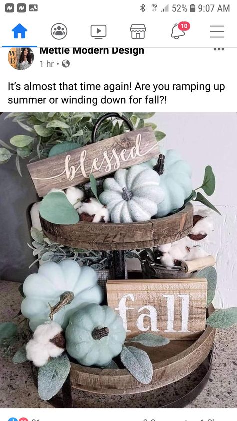 Blue And White Pumpkins, Fall Tiered Tray Decor, Fall Vignettes, Fall Thanksgiving Decor, Fall Deco, Blue Pumpkins, Farmhouse Fall Decor, Fall Halloween Decor, Farmhouse Fall