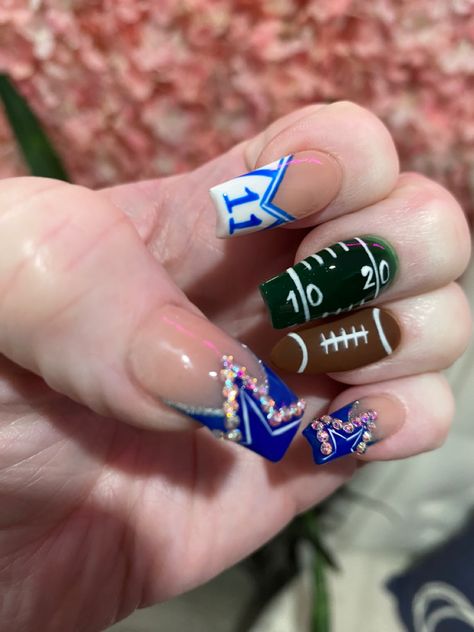 Dallas Cowboys Nail Ideas, Nfl Nails Design, Nfl Nail Designs, Sport Nail Designs, Cowboys Nails, Cowboys Nails Design, Sport Nails, Dallas Cowboy Nails, Dallas Cowboys Nails Acrylics