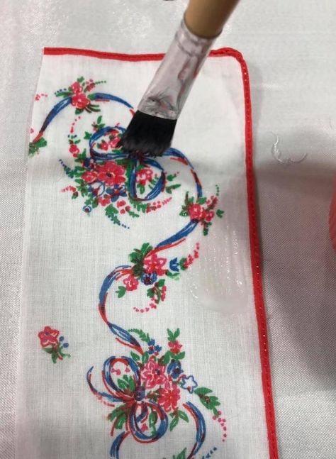 Vintage Handkerchief, Elmer’s Glue and a Sewing Machine; Embellishing With Decorative Stitches – Rhonda Dort Rhonda Dort, Vintage Handkerchiefs Crafts, Handkerchief Crafts, Decorative Stitches, Crazy Quilt Blocks, Vintage Handkerchief, Dresden Plate, Embroidered Quilts, Linen Quilt