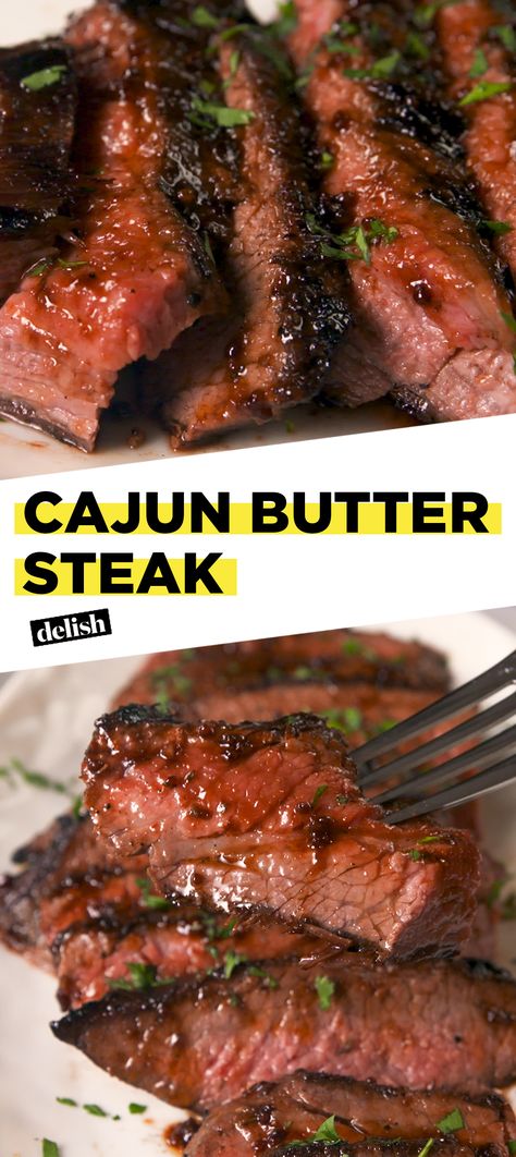 This Cajun Butter Steak has the most flavorful sauce. Get the recipe at Delish.com. #recipe #easy #easyrecipe #steak #butter #cajun #creole #meat #beef #dinner #easydinner #dinnerrecipe Cajun Butter Steak, Cajun Butter, Crockpot Recipes Beef Stew, Butter Steak, Beef Stew Crockpot, Grilled Steak Recipes, Diner Recept, Steak Butter, Läcker Mat