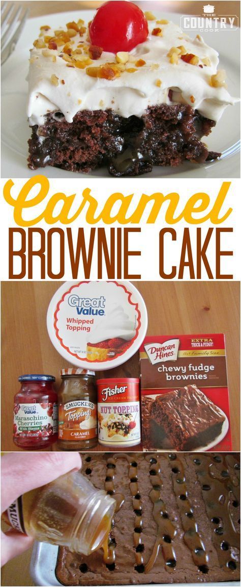 Brownie Caramel, Brownie Cake Recipe, Cake Brownie, Coconut Dessert, Easy Caramel, Diy Easy Recipes, Cake Simple, Country Cook, Poke Cake Recipes