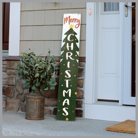 Christmas Signs Wood Front Porches, Xmas Signs, Christmas Signs Diy, Tree Background, Christmas Tree Background, Diy Front Porch, Door Signs Diy, Porch Welcome Sign, Christmas Front Porch