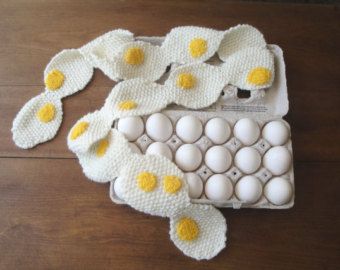 Fried Egg Scarf, Knitted, Funny Silly, Egg Yolks, Men Women Teens Kids, Geeky Nerd Emily J, Knitting Pin, Scarf Knitted, Egg Yolks, Seed Stitch, How To Purl Knit, Scarf Knitting Patterns, Egg Yolk, Fried Egg