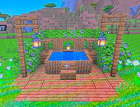 hot tub with bubbles How To Make A Hot Tub In Minecraft, Minecraft Hot Tub Ideas, Relaxing Hot Spring Resort Acnh, Minecraft Jacuzzi, Minecraft Hot Spring, Minecraft Hot Tub, Minecraft Hot Springs, Minecraft Cottage, Minecraft Crafts