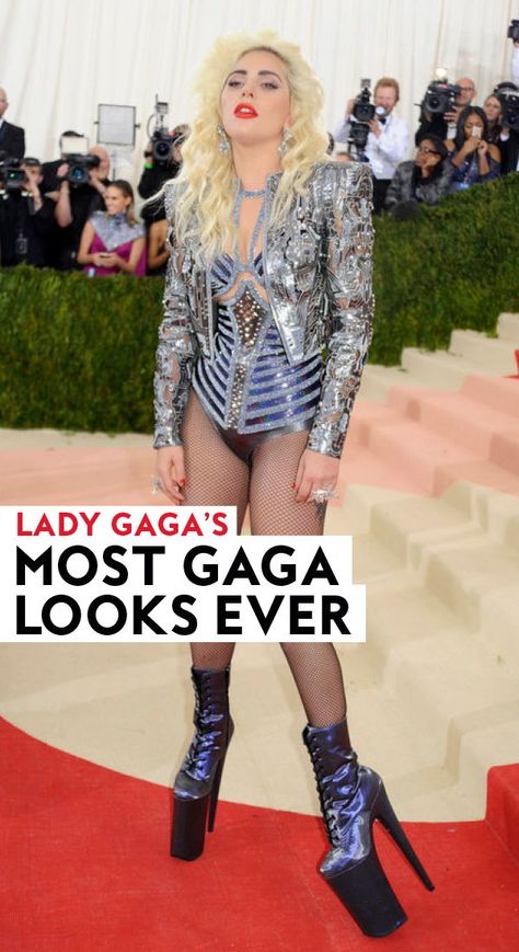 #LadyGaga's most Gaga looks ever. #fashion #style #ladygagafashion #metgala #metgalalooks #redcarpet Lady Gaga Inspired Outfits, Lady Gaga Iconic Looks, Lady Gaga Looks, Lady Gaga Style, Lady Gaga Costume, Lady Gaga Outfits, Lady Gaga Fashion, Meat Dress, Coachella Looks