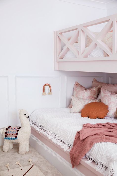 GET THE LOOK JADES ROOM — THREE BIRDS RENOVATIONS Bunk Beds For Girls Room, Bed For Girls Room, Girls Bunk Beds, Three Birds Renovations, Built In Bed, Built In Bunks, House Makeover, Three Birds, Big Girl Rooms