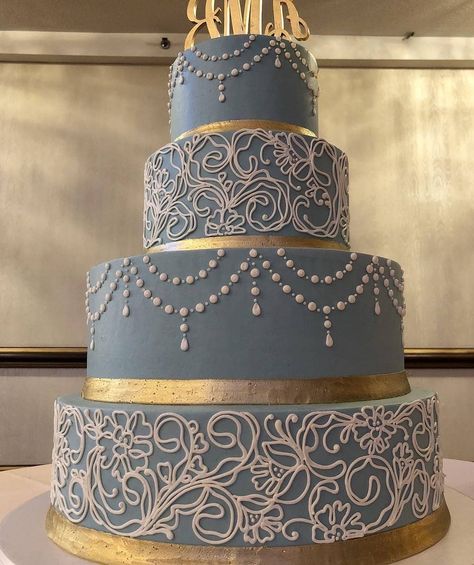 Blue Quince Cake, Cake For Quinceanera, Dusty Blue And White Wedding, Blue And White Wedding Cake, Light Blue Quince, White Flower Cake, White Flower Cake Shoppe, Quince Cakes, Wedding Cake Cake