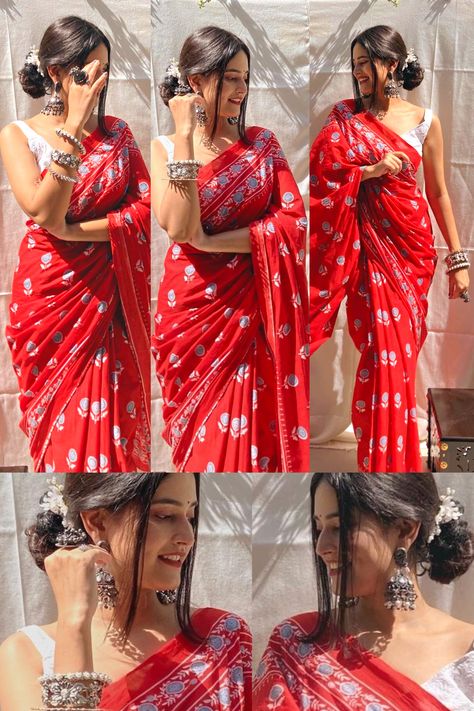 Saree With Earrings, Aesthetic Sari Poses, Earing For Sarees, Sari Photo Poses, Saree Styles Poses, Aesthetic Dress Poses, Best Poses In Saree For Photoshoot, Cotton Saree Poses, Saare Pose Ideas