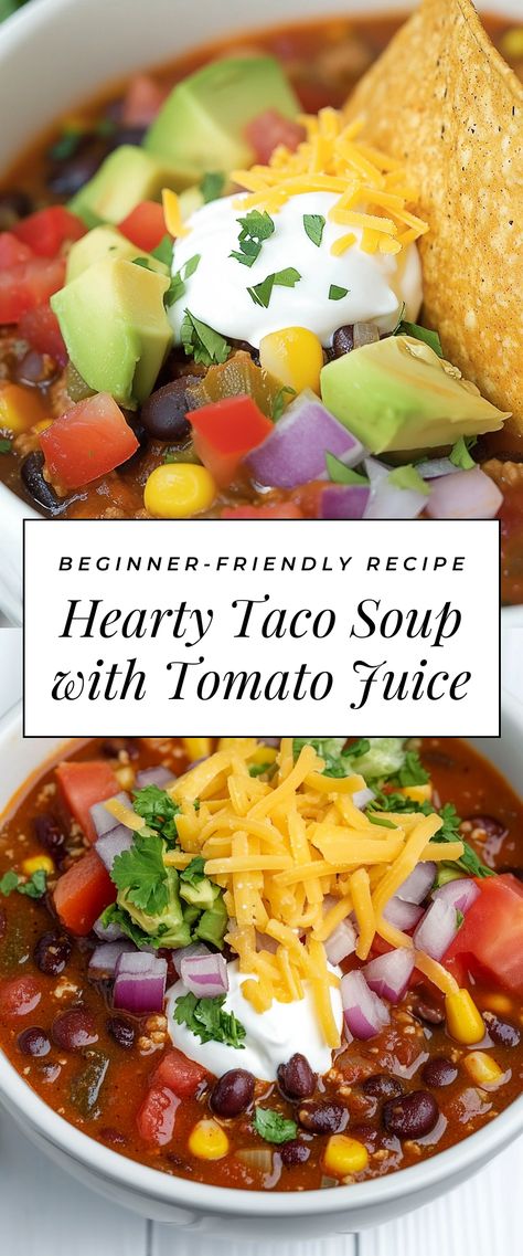 Image for Hearty Taco Soup with Tomato Juice Soup With Tomato Juice, Stews Recipes, Taco Soup, Tomato Juice, Friends Gathering, Stew Recipes, Soups And Stews, Stew, Soups