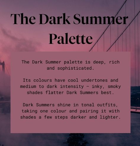 Deep Summer Color Palette, Dark Summer Color Palette, Summer Skin Tone, Cool Summer Palette, Deep Summer, Soft Summer Color Palette, Style Tricks, Dark Summer, Soft Summer Colors