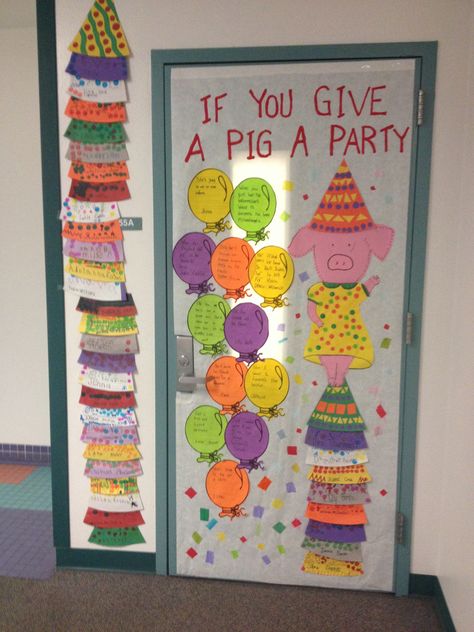 Door Decorating - If You Give a Pig a Party Preschool Teaching Ideas, Preschool Painting, Shape Activities Preschool, Laura Numeroff, Literature Activities, School Door Decorations, Pig Crafts, Book Theme, School Doors