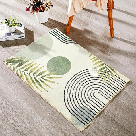 Amazon.com: RoomTalks Boho Green Cute Bathroom Rugs Bath Mat Non Slip Washable, Modern Abstract Geometric Shape with Tropical Leaves 2x3 Small Area Rug for Bedroom Kitchen Entryway Indoor Doormat Stain Resistant : Home & Kitchen Small Contemporary Living Room, Doormat Aesthetic, Aesthetic Small Bedroom, Contemporary Living Room Rugs, Small Bedroom Rug, Mid Century Entryway, Boho Bathroom Rug, Tropical Rugs, Green Bath Mat