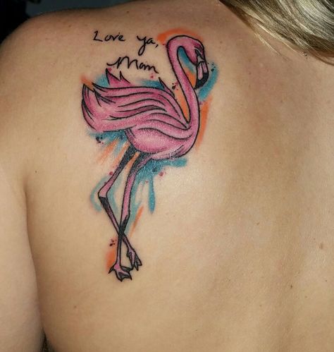 Flamingo memorial signature tattoo Flamingo Memorial Tattoo, Memorial Signature Tattoo, Signature Tattoo, Flamingo Tattoo, Memorial Tattoo, Angel Tattoo, Tattoos And Piercings, Watercolor Tattoo, Tatting