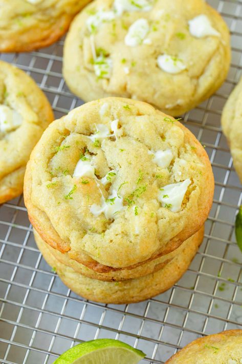 Everything about these key lime cookies scream spring and sunny days! I can't resist them! #keylimecookies #cookierecipe #limecookies Key Lime Cookies, Lime Cookies, Oh Sweet Basil, White Chocolate Cookies, Baked Chips, Chocolate Baking, White Chocolate Chips, Key Lime, How To Make Chocolate