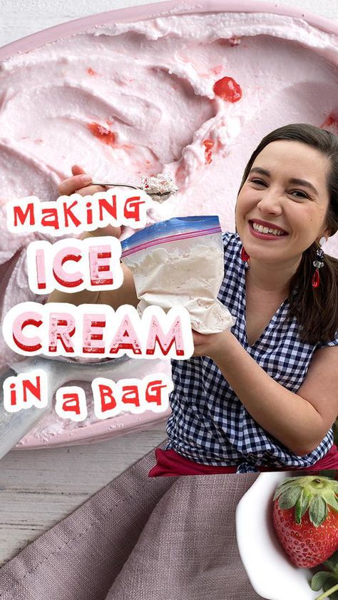 Strawberry Ice Cream In A Bag Zip Lock Bag Ice Cream, Homemade Ice Cream In A Bag, Ice Cream In A Bag, Icecream In A Bag, Homemade Strawberry Ice Cream, Easy Homemade Ice Cream, Cream Bag, Fun Mom, Making Homemade Ice Cream