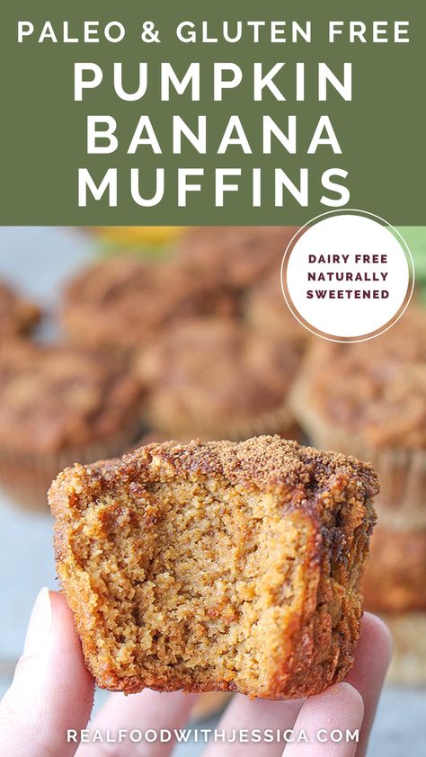 Combining pumpkin and banana makes for one truly delicious muffin! They have just the right balance of both flavors. The distinct banana flavor and the warm pumpkin pie spices makes them so good. Gluten free, dairy free, and naturally sweetened. Pumpkin Banana Muffins, Paleo Breads, Healthy Gluten Free Breakfast, Paleo Snack, Paleo Foods, Paleo Recipes Breakfast, Paleo Recipes Dessert, Paleo Baking, Pumpkin Banana