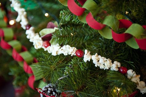 Love the homemade popcorn garland and paper chain Cranberry Garland, 2010 Christmas, Fashion Christmas Tree, Homemade Christmas Tree, Paper Chain, Paper Chains, Holiday Tablescapes, Christmas Tree Garland, Rustic Christmas Tree