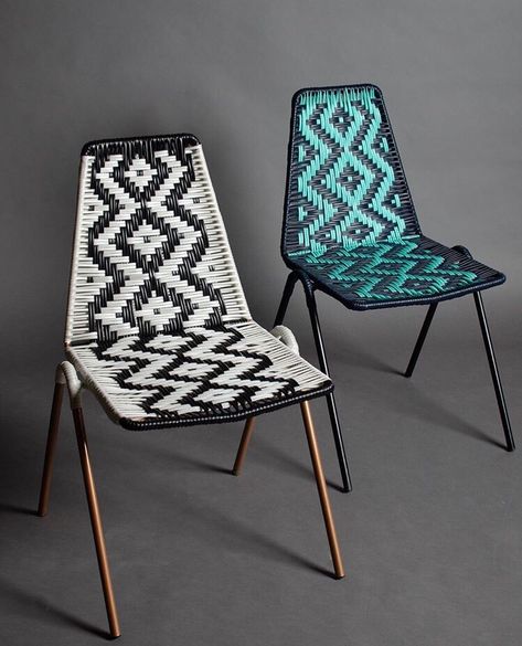 Macrame Table Top, Modern Office Design Inspiration, Woven Furniture Design, Upcycle Chair, Mid Century Furnishings, Bohemian Furniture, Furniture Board, Woven Furniture, Garden Table And Chairs