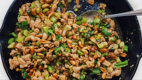 Spicy Chicken Stir-Fry With Celery and Peanuts Recipe | Bon Appetit Stir Fry Ingredients, Chinese Stir Fry, One Skillet Meals, Peanut Recipes, Chicken Stir Fry, Iron Skillet, Spicy Chicken, Chicken And Vegetables, Freezer Meals