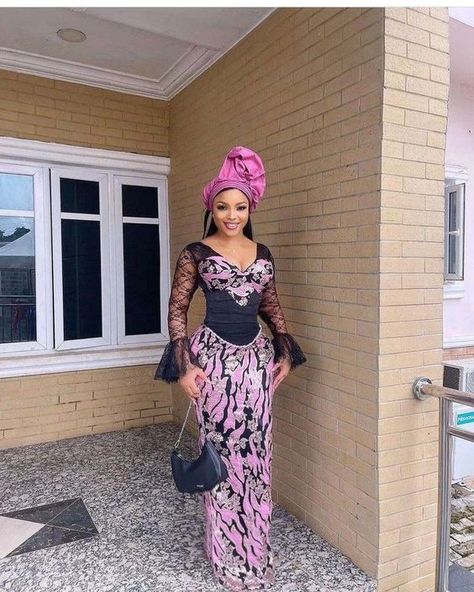 Long Sleeve Lace Dress Style - Gist94 Corset Asoebi Styles, Corset Asoebi, Lace Asoebi Styles, Lace Styles For Wedding, Lace Dress Classy, Boubou Styles For Women, Ankara Dress Designs, Stylish Naija, Nigerian Lace Styles Dress