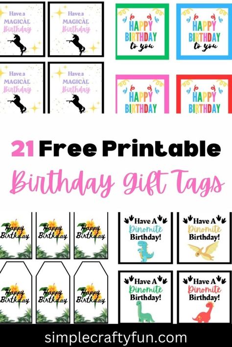 birthday gift tags with different designs to put on a gift Free Printable Gift Tags Birthday, Happy Birthday Free Printable, Birthday Tags Printable, Birthday Gift Tags Printable, Printable Gift Labels, Tag Template Free, Happy Birthday Tag, Birthday Tag, Tag Templates