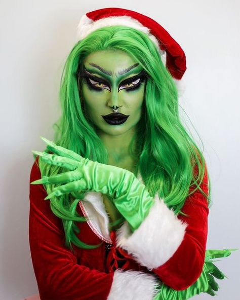 Drag Christmas, Christmas Drag Makeup, Grinch Costume, Grinch Makeup, Drag Queen Christmas, Drag Makeup, Christmas Makeup, Sfx Makeup, Grinch Stole Christmas