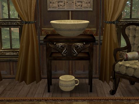 ModTheSims - Chamber Pot and Bowl Sink Regency Estate, Alt Sims, Victorian Bathrooms, Sims 4 Decades Challenge, Sims Medieval, Chamber Pot, Potty Chair, Modern Sink, Play Sims