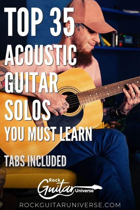 Top 35 Acoustic Guitar Solos You Must Learn – Tabs Included – Rock Guitar Universe Learn Acoustic Guitar, Guitar Songs For Beginners, Guitar Lessons Tutorials, Basic Guitar Lessons, Music Theory Guitar, Guitar Lessons Songs, Easy Guitar Songs, Guitar Tabs Songs, Acoustic Guitar Music