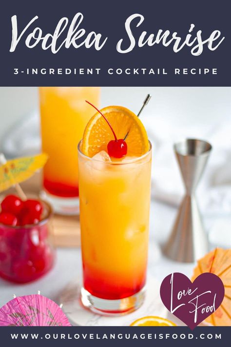 Vodka Sunrise Cocktails, Easy Vodka Drinks, Vodka Sunrise Recipe, Sunrise Drink, Vodka Drinks Easy, Vodka Sunrise, Orange Juice And Vodka, Morning Cocktail, Sunrise Cocktail