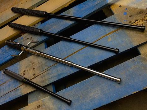 Baton or truncheon is the simplest and effective tool. This cylindrical rod or long stick is what you can have for different situations. Blackwood Institute, Throwing Spikes, Ninja Gadgets, Police Baton, Bo Staff, Self Defense Tools, Crowd Control, Personal Defense, Thomas Shelby