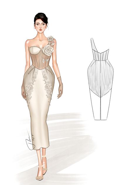 Corset Dress Sketch, Corset Illustration, Gown Sketch, Digital Fashion Illustration, Dress Sketch, Bride Dress Simple, Fashion Illustrations Techniques, Anarkali Dress Pattern, Blouse Casual Fashion