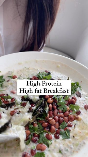 Rashi Chowdhary on Instagram: "Make your own variations, add your choice of yoghurt or nuts and seeds etc! This is my version of Dahi Rice cause I don’t want to spike my blood sugar levels! Buuut.. I think i would have this for lunch and not so much for breakfast. Have you switched to high fat low carb breakfast yet ?" Veg Breakfast Recipes, Protein Rich Breakfast, Vegetarian Indian, Food Collection, High Protein Breakfast, Indian Breakfast, Nuts And Seeds, High Protein Low Carb, Vegetarian Breakfast