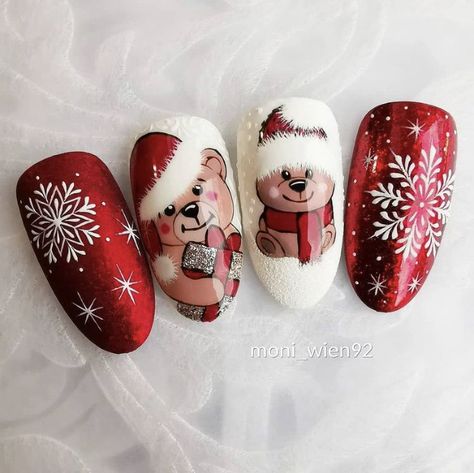 Chrismas Nail Art, Christmas Sweater Nails, Ladybug Nails, Nail 2024, Disney Acrylic Nails, Valentines Nail, Xmas Nail Art, Bears Nails, Nail Drawing