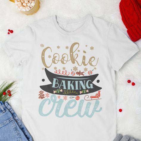 Bakery Theme, Cookie Baking Crew, Christmas Bakery, Flamingo Christmas, Easy Winter Outfit, Typographic Design, Crew Shirt, Holiday Baking, 3d T Shirts