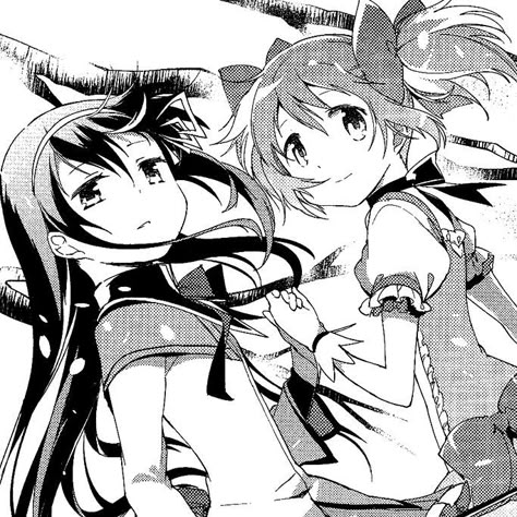 Madoka Magica Black And White, Madoka Manga Icons, Madoka Manga Panels, Madoka Magica Manga Panels, Madoka And Homura Matching Icons, Madoka Magica Manga, Homura And Madoka, Madoka And Homura, Madoka Kaname