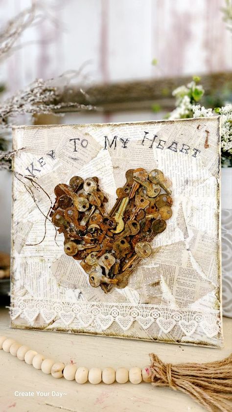 Craftsy Kiosk by Tesh | I got these rusty old keys from my Dad | Facebook Keys Art Ideas, Crafts With Keys Ideas, Key Crafts Recycled, Old Keys Crafts Diy, Key Art Projects, Diy Key Projects, Skeleton Key Crafts, Old Key Crafts, Thrift Store Crafts Upcycling