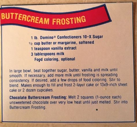 Original Domino's Buttercream Frosting - cut out from the box. Vanilla Frosting Recipes, Dominos Box, Sugar Frosting, Buttercream Frosting Recipe, Low Sodium Recipes, Frosting Recipe, Buttercream Icing, Vanilla Frosting, Icing Recipe