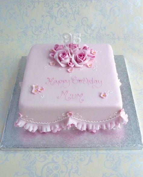 image Birthday Cake For Women Simple, Free Baby Shower Invitations, 90th Birthday Cakes, Torte Decorate, Retirement Cake, Rose Spray, Elegant Birthday Cakes, Garden Cakes, Square Cake