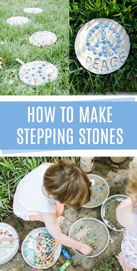 How to make concrete stepping stones with kids How To Make Stepping Stones, Stepping Stone Crafts, Stepping Stone Mosaic, Stepping Stones Pathway, Homemade Stepping Stones, Make Stepping Stones, Stepping Stones Kids, Concrete Stepping Stones, Stepping Stones Diy