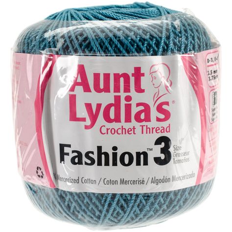 Aunt Lydia's Fashion Crochet Thread Warm Teal is a 100% mercerized cotton crochet thread. This premium crochet thread comes in beautiful colors and has a soft hand. This crochet thread is ideal for shawls, apparel and other fashion accessories. Thread is size 3. 100% mercerized cotton. Solid colors are 150 yards, ombres are 100 yards and metallic colors are 100 yards. Suggested crochet hook: D3 & E4. Dyelotted. Machine wash and dry. Made in India. Coats & Clark 182 65 Polyester Crochet, Crochet Thread Size 10, Fashion Crochet, Crochet Thread, Blue Hawaii, Ostrich Feathers, Coors Light Beer Can, Cotton Crochet, Thread Crochet