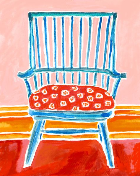 Tea Cup Drawing, Chair Drawing, Artfully Walls, Artist Wall, Blue Chair, Plein Air Paintings, Art Table, Childrens Art, Photo Canvas