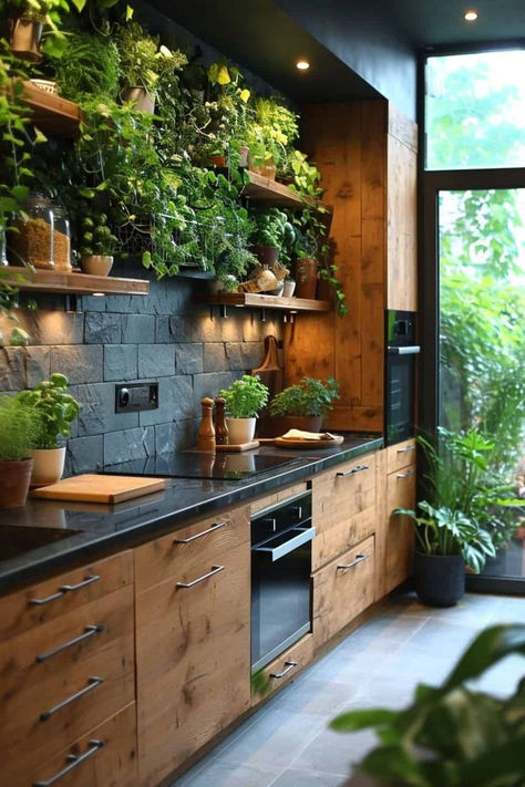 Raw Kitchen, Diy Boho Kitchen, Kitchen Architecture, Green And Copper, Green Wood Kitchen, Kitchen Ideas Light Wood Cabinets, Nice Kitchen, Kitchen Wood, Light Kitchen Ideas