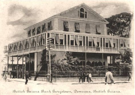 Guyana, formerly British Guiana (Georgetown) Bank, in the year 1905. Colony House, British Guiana, Colonial Times, African History, West Indies, Vanuatu, Trinidad, Jamaica, South America