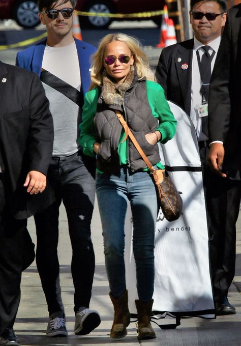 Vest Dressed: Kristin Chenoweth's Quilted Vest, Green Blouse and Ankle Boots Look for Less Louis Vuitton Odeon, Boots Look, Kristin Chenoweth, Louis Vuitton Crossbody Bag, Budget Fashion, Quilted Vest, Casual Clothes, Green Blouse, Vest Dress