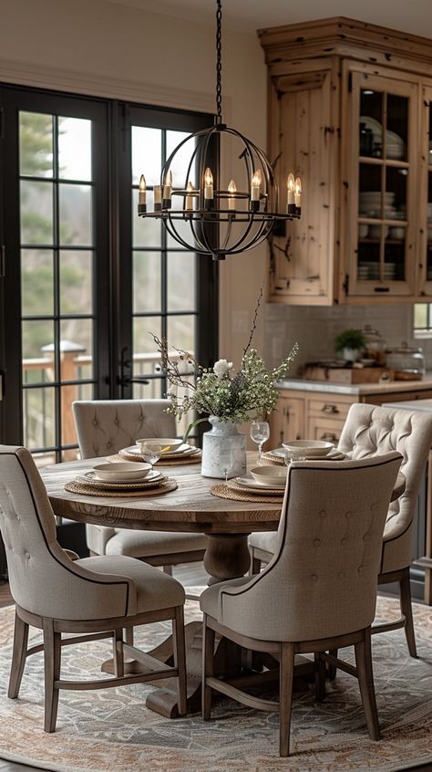 Shiplap Dining Room Farmhouse Style, Cozy Farmhouse Dining Room, Modern Farmhouse Table Setting, Vintage Farmhouse Dining Room, Modern French Country Dining Room, French Farmhouse Dining Room, Fixer Upper Dining Room, Farmhouse Dining Room Ideas, Dining Room Glam