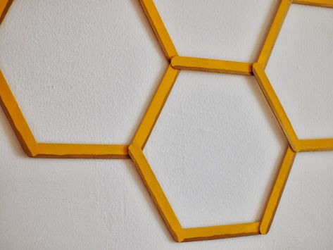 Popsicle Stick Ideas, Bumble Bee Gender Reveal, Popsicle Stick Picture Frame, Pooh Bear Party, Bee Hives Diy, Honeycomb Hexagon, Diy Honeycomb, Volleyball Senior Night, First Bee Day