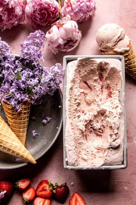 No Churn Creamy Strawberry Ice Cream | halfbakedharvest.com Strawberry Ice Cream Cake, Homemade Strawberry Shortcake, Ice Creamery, Strawberry Shortcake Ice Cream, Half Baked Harvest Recipes, Lavender Ice Cream, Homemade Strawberry Jam, Peanut Butter Ice Cream, Summer Ice Cream