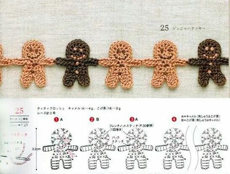 #crochet #crochetideas #christmascrochet #crochetgingerbreadman Marque-pages Au Crochet, Crochet Christmas Garland, Crochet Ornament Patterns, Confection Au Crochet, Crochet Xmas, Crochet Christmas Decorations, Crochet Snowflakes, Crochet Winter, Crochet Decoration